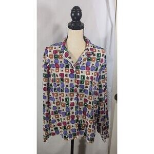 Alfred Dunner Blouse Long Sleeve Geometric Print Multicolor Size 12 Womans
